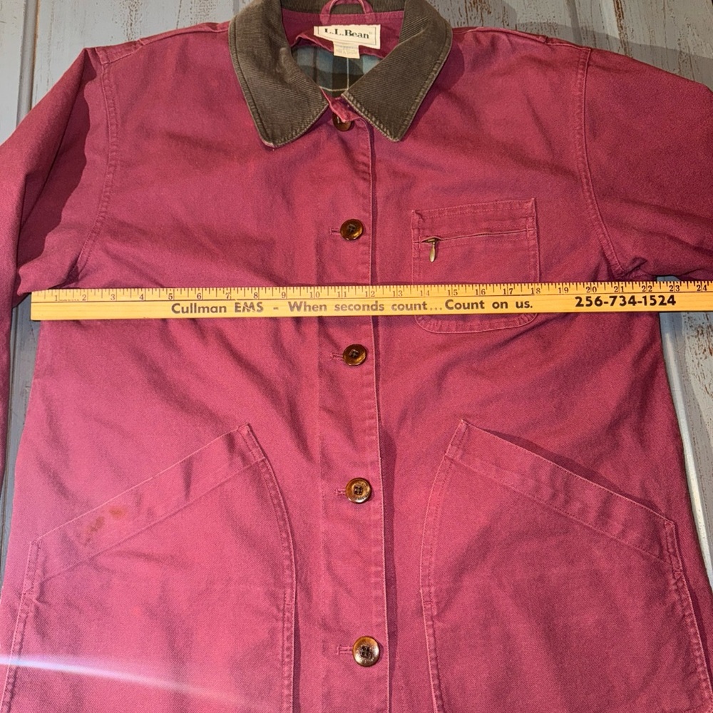 Vtg L.L. Bean Chore Barn Jacket Canvas Coat Womens M Red Primaloft Plaid Lining - Picture 8 of 13
